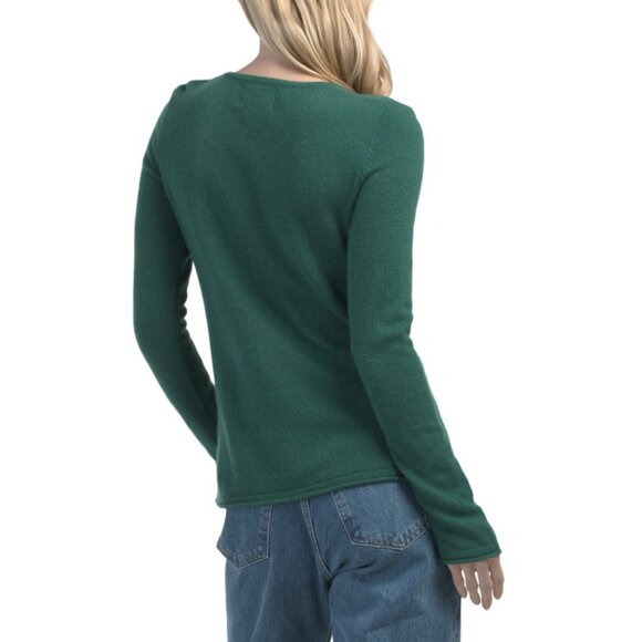 CYNTHIA ROWLEY Posy Green Cashmere Henley Neck Sweater - Picture 2 of 2